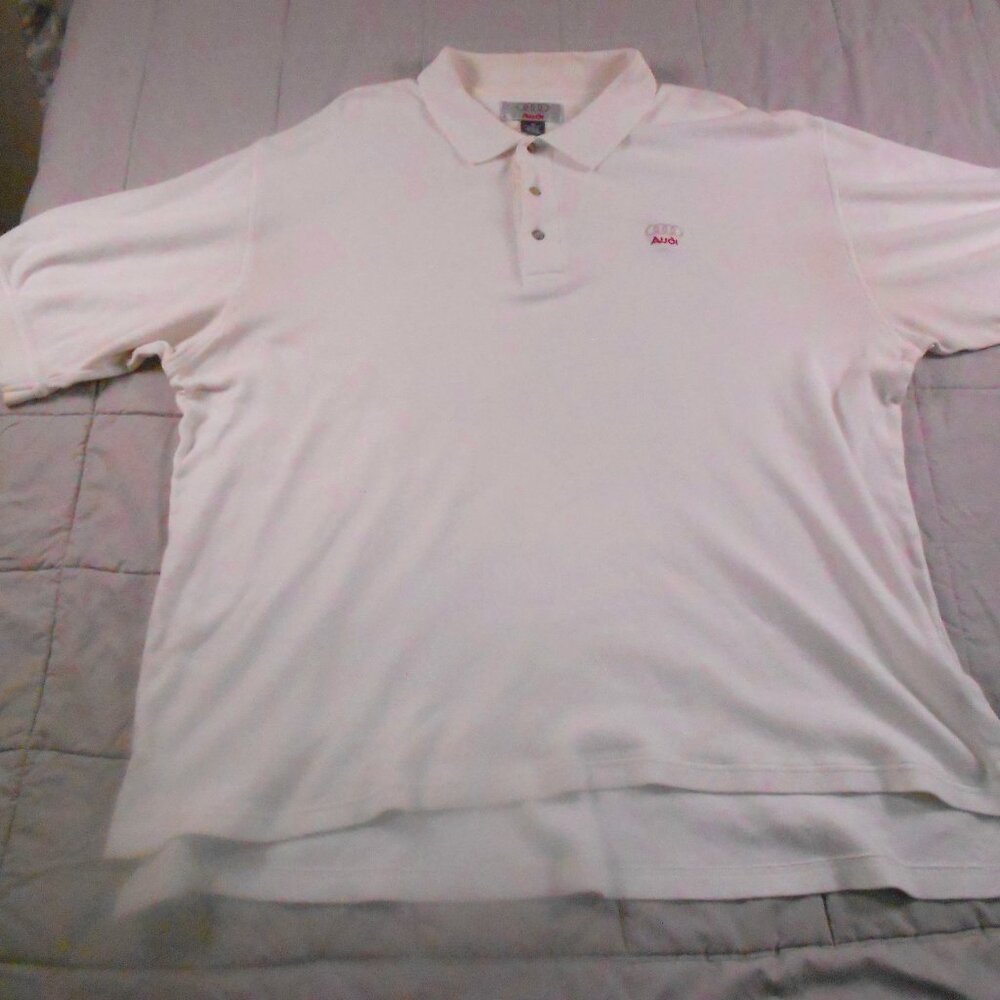 AUDI LOGO POLO SHIRT MENS SIZE XL‎ WHITE SHORT SLEEVE COTTON